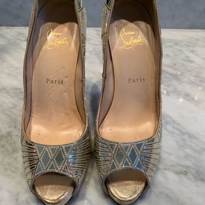 Gold patch Louboutins  peeptoe heels size 38
